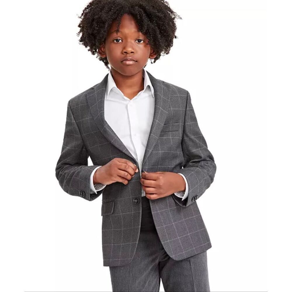 Michael Kors Youth Bkorba Herringbone Windowpane Classic-Fit Suit Jacket Grey 16